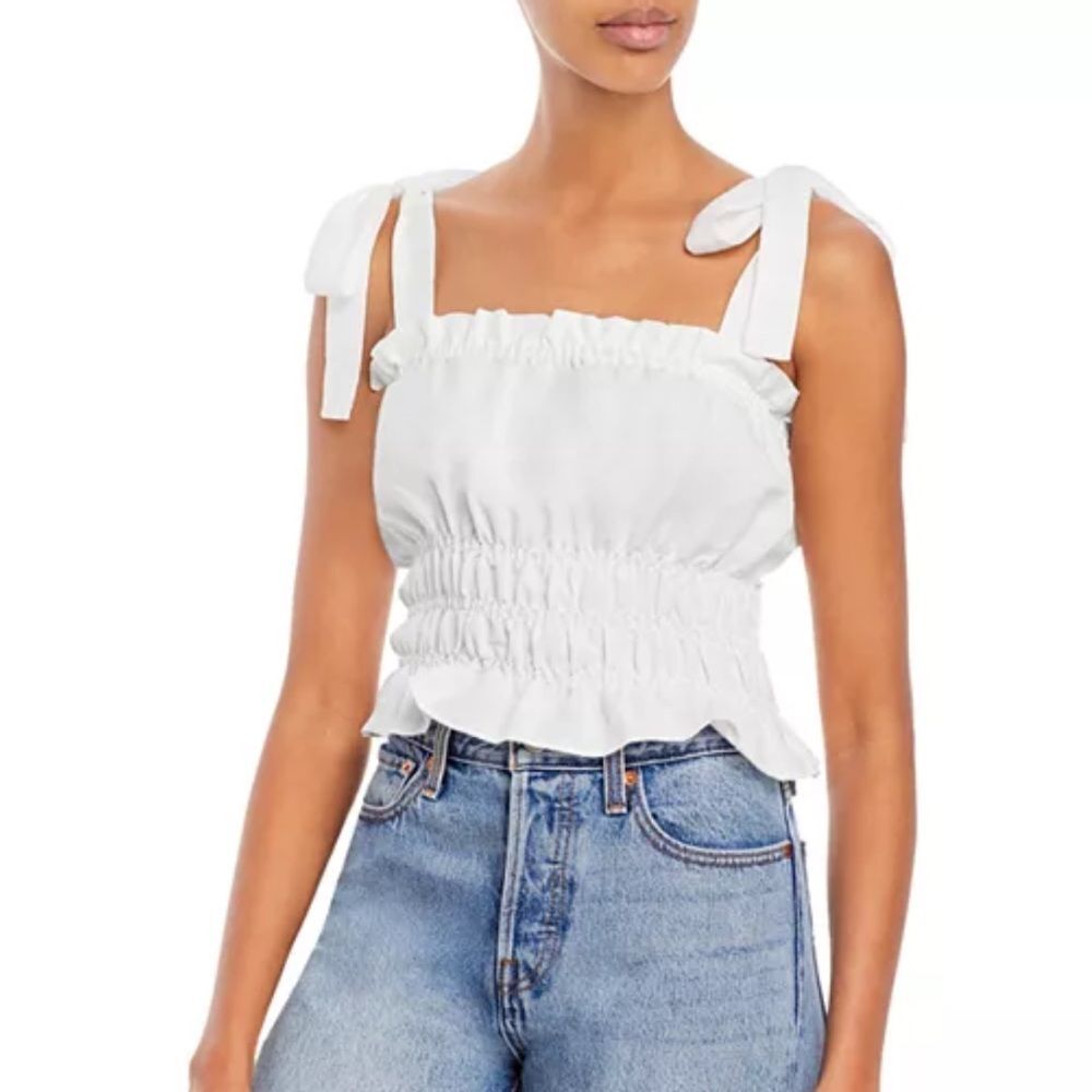 Bardot White Smocked Tie Strap Top XS